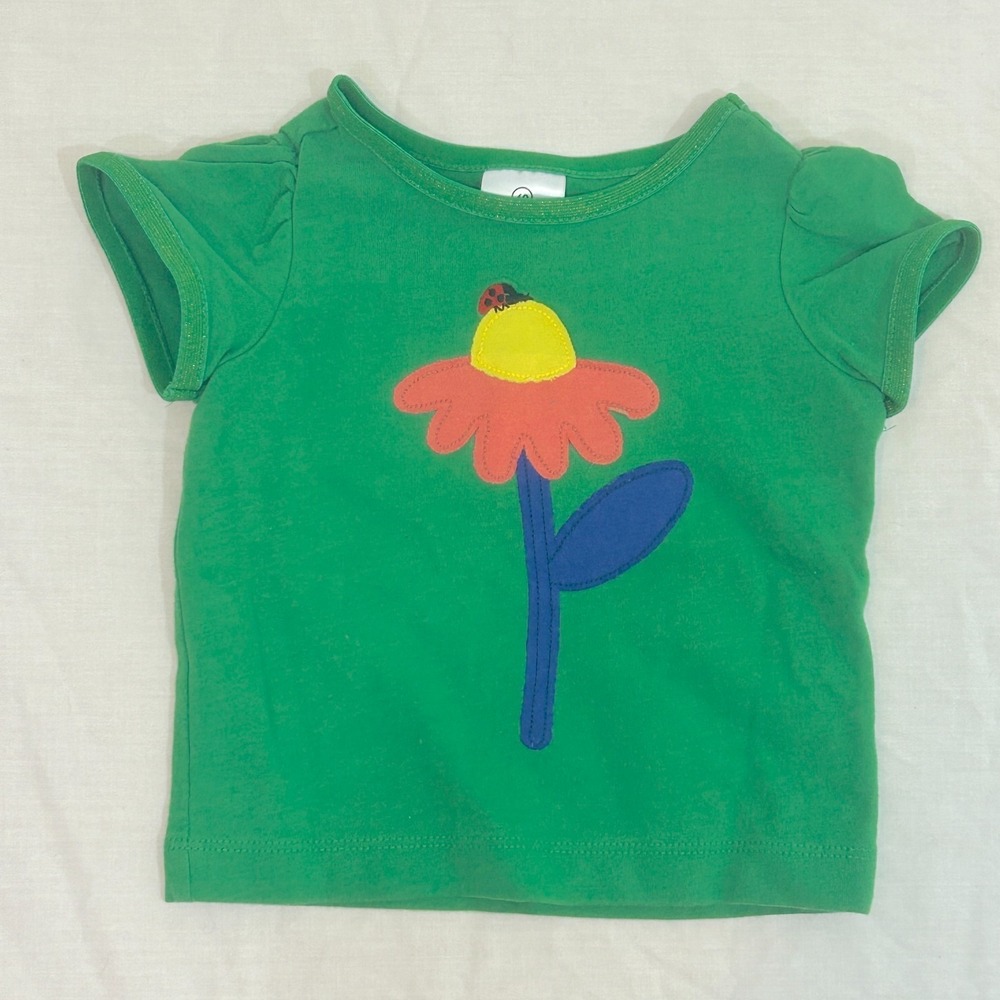 Hanna Andersson Shirt Girls Flower Applique Graphic Tee Green Size 3 6 Months